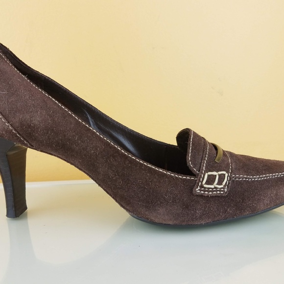 Cole Haan Brown Suede Leather Slip On Heels 5.5C - Picture 1 of 8